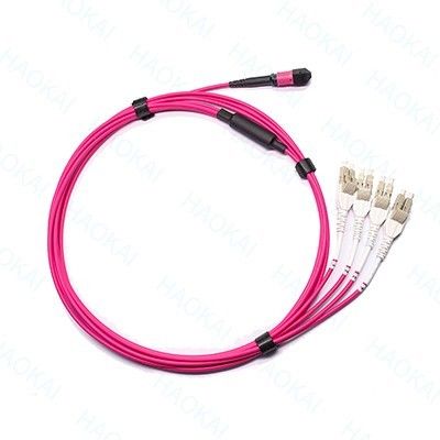LC οπτικό σύρμα δέσμης ινών 12core MPO Fan Out Om4 Fiber Patch Cables