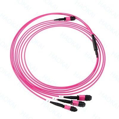 LC οπτικό σύρμα δέσμης ινών 12core MPO Fan Out Om4 Fiber Patch Cables