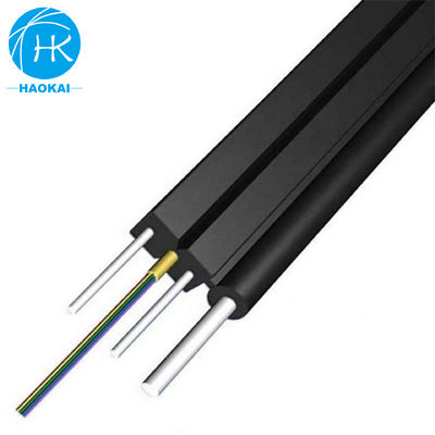 Δύο πυρήνες 6 πυρήνες FTTH καλώδιο πτώσης επίπεδο καλώδιο οπτικών ινών με κεντρικό καλώδιο ατσάλινου καλωδίου αραμιδίου