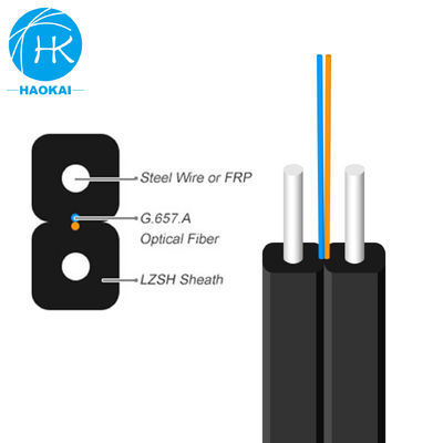 Δύο πυρήνες 6 πυρήνες FTTH καλώδιο πτώσης επίπεδο καλώδιο οπτικών ινών με κεντρικό καλώδιο ατσάλινου καλωδίου αραμιδίου