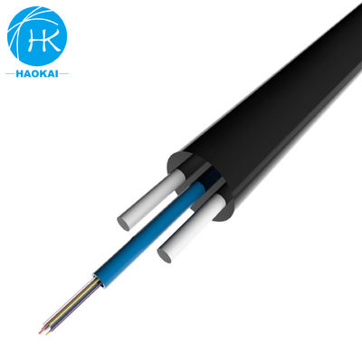 Δύο πυρήνες 6 πυρήνες FTTH καλώδιο πτώσης επίπεδο καλώδιο οπτικών ινών με κεντρικό καλώδιο ατσάλινου καλωδίου αραμιδίου