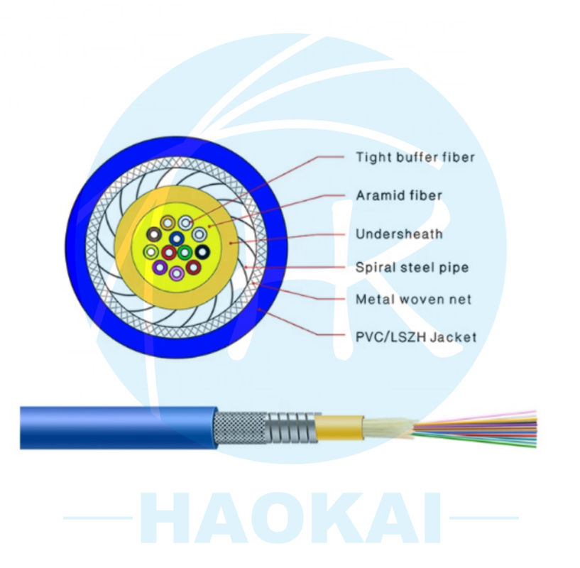 GJFXH Simplex Armored Indoor Drop Fiber Cable G657A2 1core με νήμα Kevlar