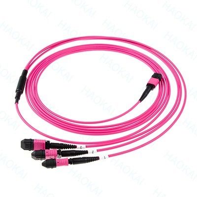 LC οπτικό σύρμα δέσμης ινών 12core MPO Fan Out Om4 Fiber Patch Cables