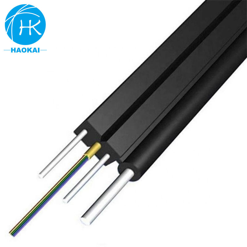 Δύο πυρήνες 6 πυρήνες FTTH καλώδιο πτώσης επίπεδο καλώδιο οπτικών ινών με κεντρικό καλώδιο ατσάλινου καλωδίου αραμιδίου