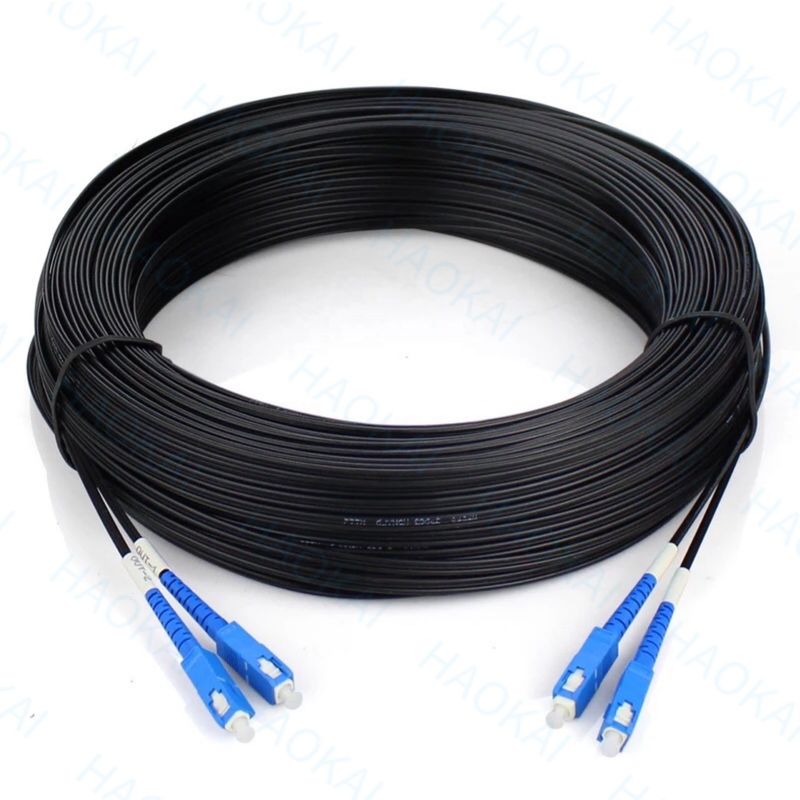 Εξωτερικό FTTH Patch Cord 2core Steel Wire Drop Fiber Optical Cable 2SC-2SC Συνδέτης